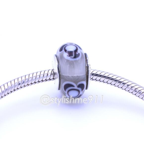 PANDORA Flowers For You Grey Glass Murano Bead - Picture 4 of 10